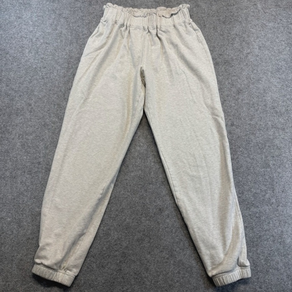Pink Lily Oatmeal Heather Paperbag Waist Joggers Sweatpants Small French Terry